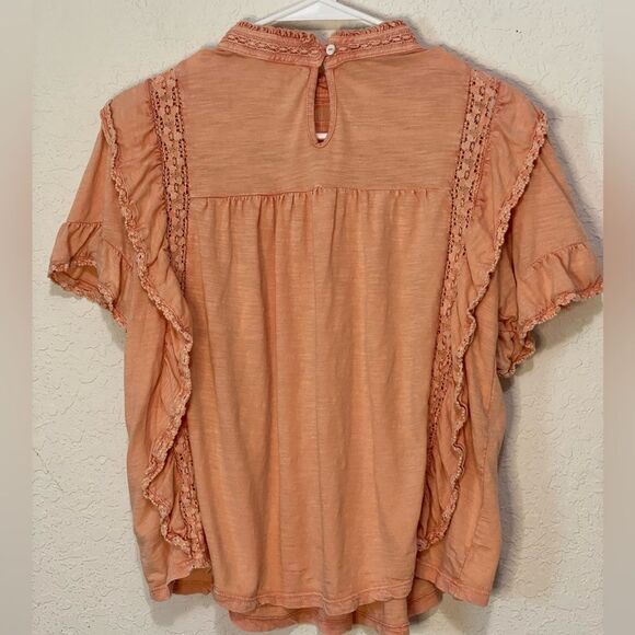 Free People Light Peach Orange Peasant Flutter Sleeve Size Small - Picture 5 of 9